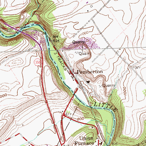 Topographic Map of Pemberton, PA