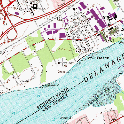 Topographic Map of Pen Ryn School, PA