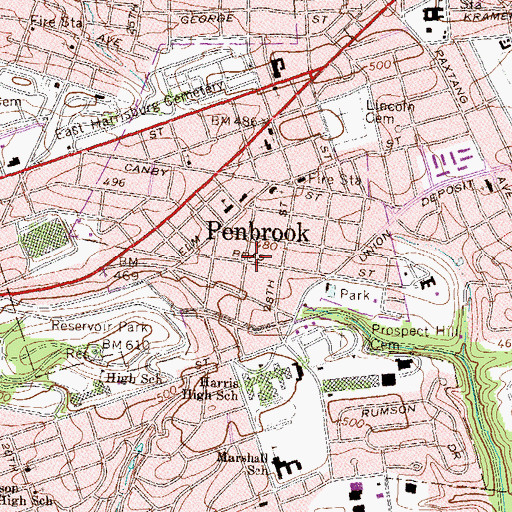 Topographic Map of Penbrook, PA