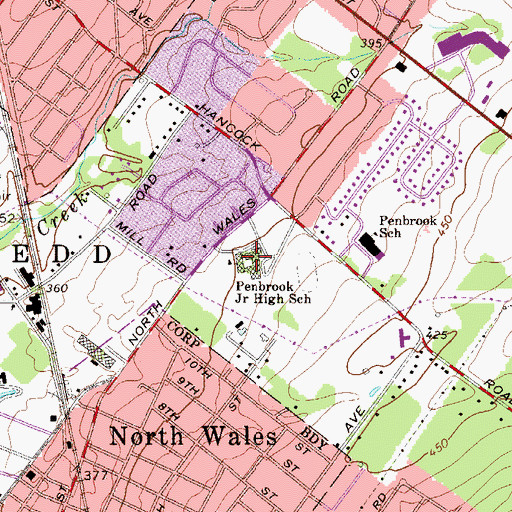 Topographic Map of Pennbrook Middle School, PA