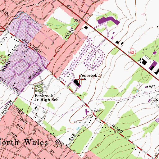 Topographic Map of Gwyn-Nor Elementary School, PA