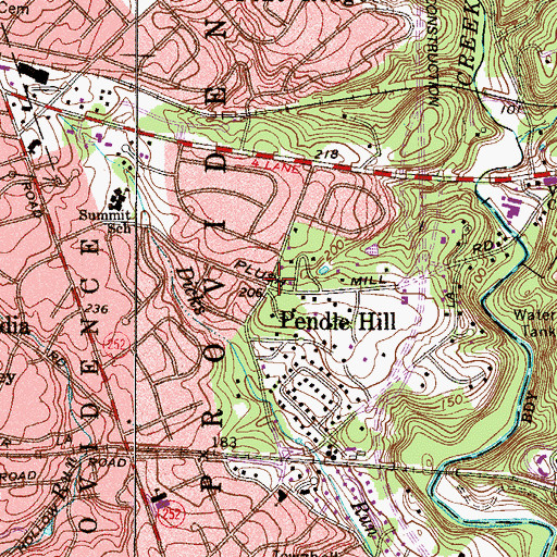 Topographic Map of Pendle Hill, PA