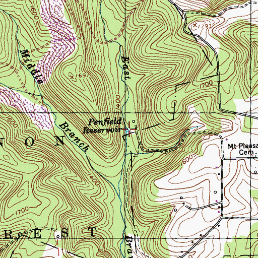 Topographic Map of Penfield Reservoir, PA