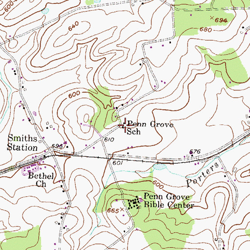 Topographic Map of Penn Grove School, PA