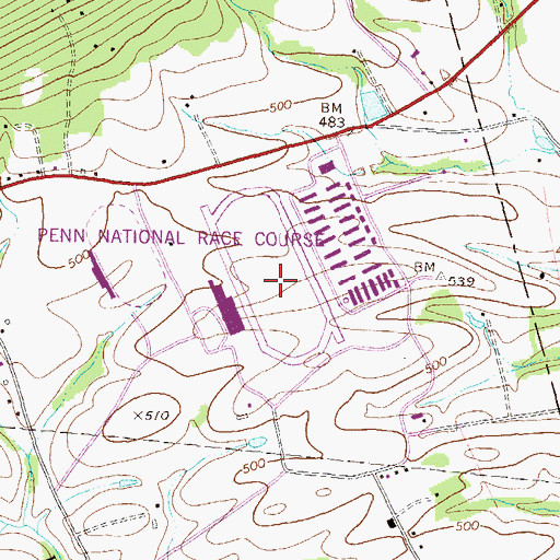Topographic Map of Penn National Race Course, PA