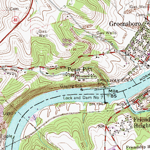 Topographic Map of Penn Pitt, PA