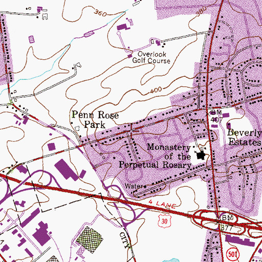 Topographic Map of Penn Rose Park, PA