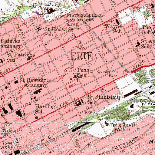 Topographic Map of Penn School, PA