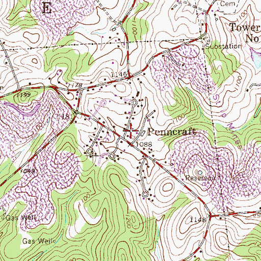 Topographic Map of Penncraft, PA