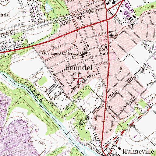 Topographic Map of Penndel, PA