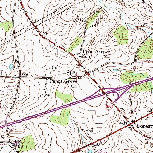 Topographic Map of Penns Grove Church, PA