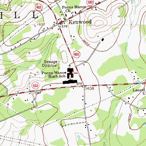Topographic Map of Penns Manor High School, PA