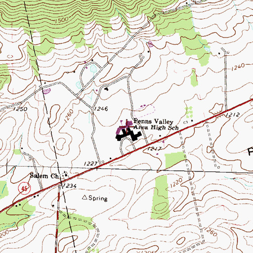 Topographic Map of Penns Valley Area High School, PA