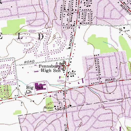 Topographic Map of Pennsbury High School, PA