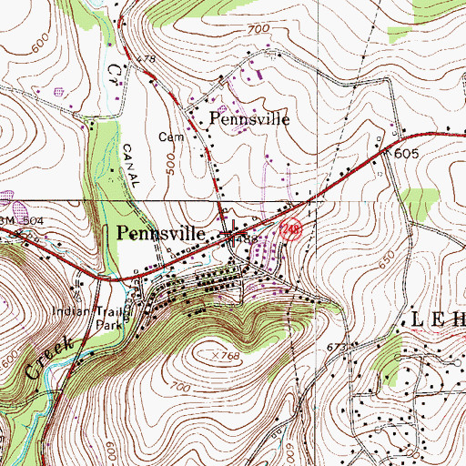 Topographic Map of Pennsville, PA