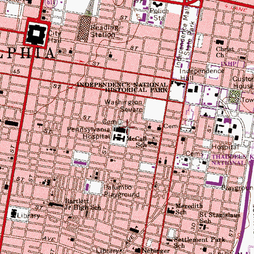 Topographic Map of Pennsylvania Hospital, PA