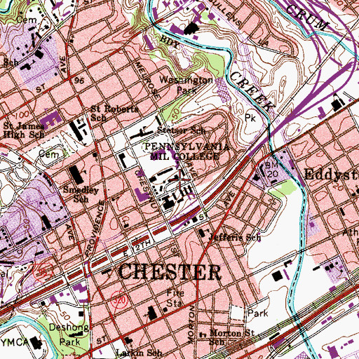 Topographic Map of Pennsylvania Mil College, PA