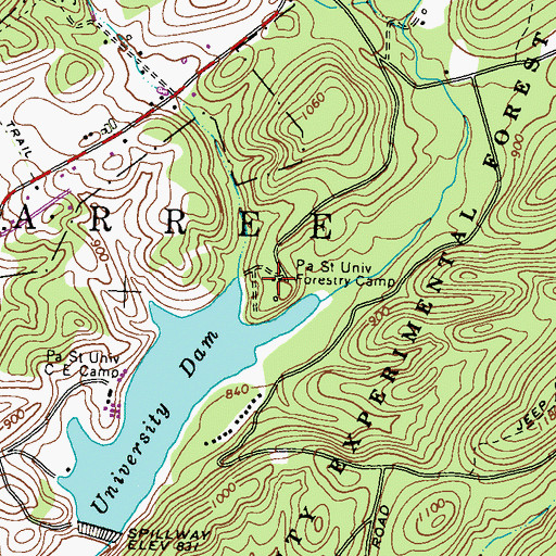 Topographic Map of Pennsylvania State University Forestry Camp, PA