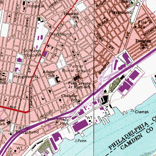 Topographic Map of Pennsylvania Treaty Junior High School, PA