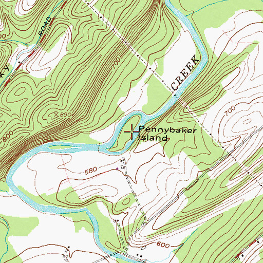 Topographic Map of Pennybaker Island, PA