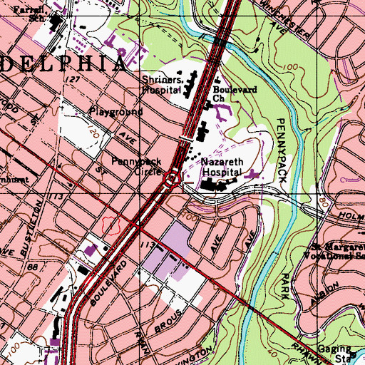 Topographic Map of Pennypack Circle, PA