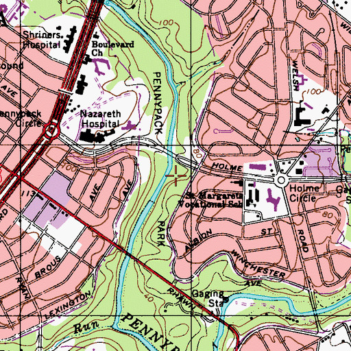 Topographic Map of Pennypack Park, PA