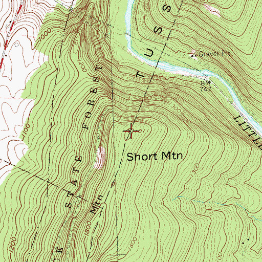 Topographic Map of Short Mountain, PA