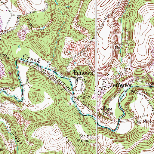 Topographic Map of Penowa, PA