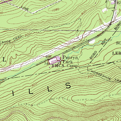 Topographic Map of Penryn Park YMCA Camp, PA