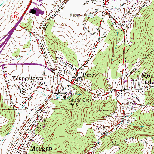 Topographic Map of Percy, PA
