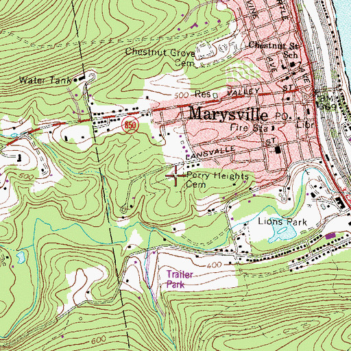 Topographic Map of Perry Heights Cemetery, PA