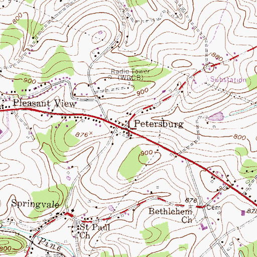 Topographic Map of Petersburg, PA