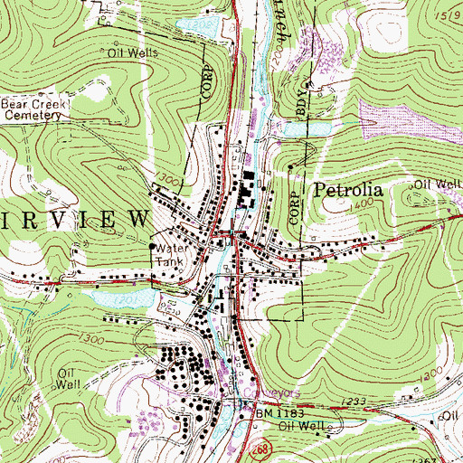 Topographic Map of Petrolia, PA