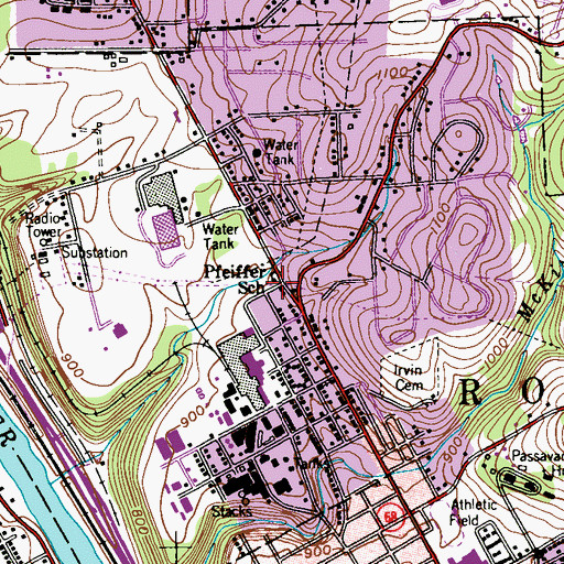 Topographic Map of Pfeiffer School, PA