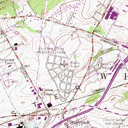 Topographic Map of Philadelphia Memorial Park, PA