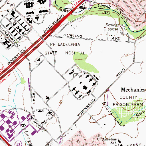 Topographic Map of Philadelphia State Hospital, PA