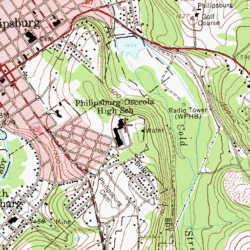 Topographic Map of Philipsburg-Osceola High School, PA