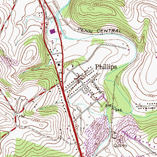 Topographic Map of Phillips, PA