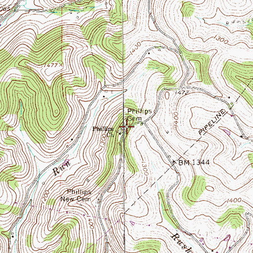 Topographic Map of Phillips Cemetery, PA