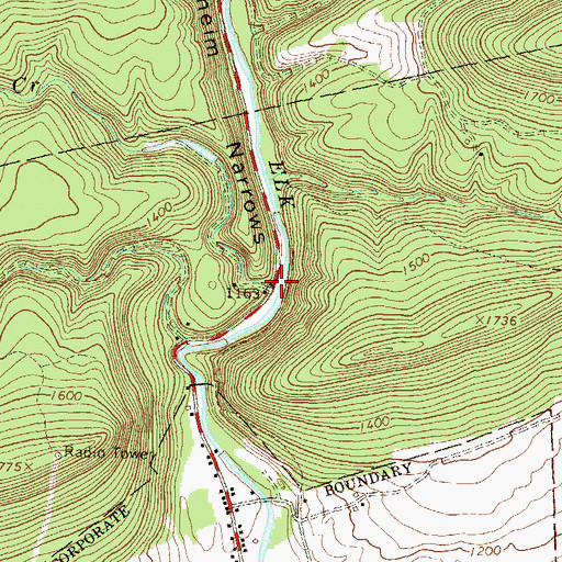 Topographic Map of Phillips Creek, PA