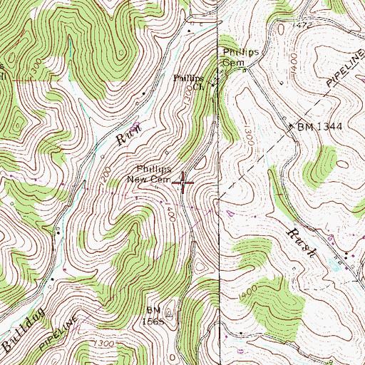 Topographic Map of Phillips New Cemetery, PA