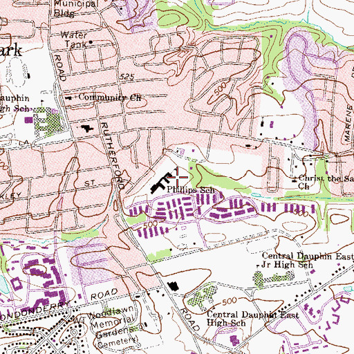 Topographic Map of Phillips School, PA