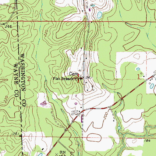 Topographic Map of Flat Branch Assembly of God Church, AL