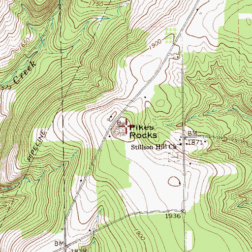 Topographic Map of Pikes Rocks, PA