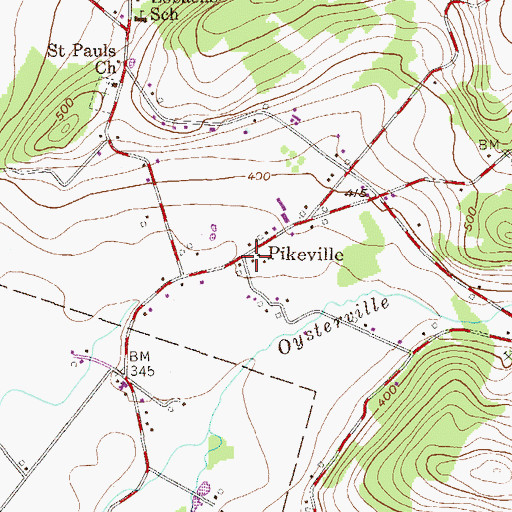 Topographic Map of Pikeville, PA