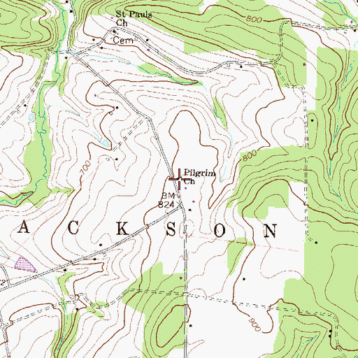 Topographic Map of Pilgrim Church, PA
