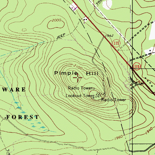 Topographic Map of Pimple Hill, PA