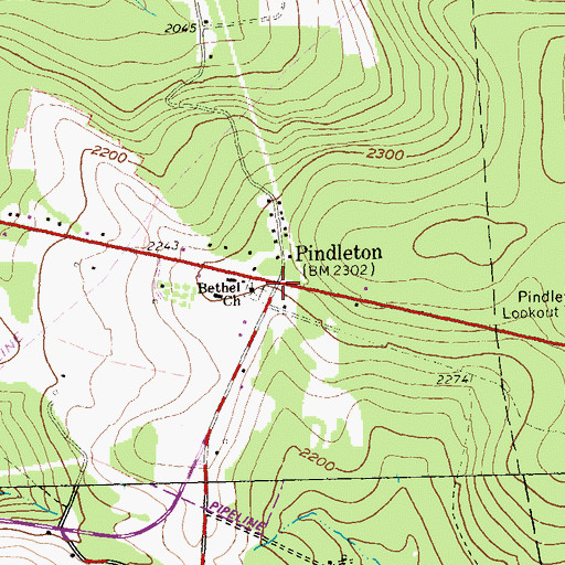 Topographic Map of Pindleton, PA