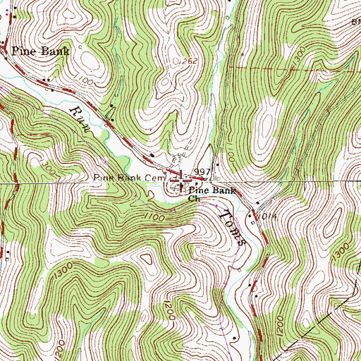 Topographic Map of Pine Bank Cemetery, PA