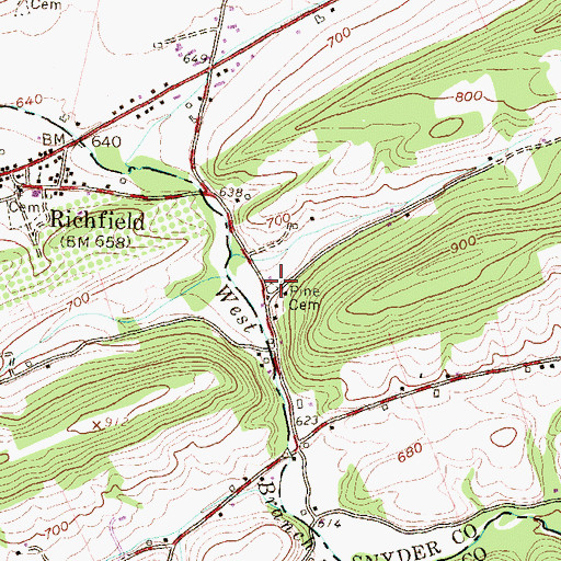 Topographic Map of Pine Swamp Evangelical Methodist Church Cemetery, PA